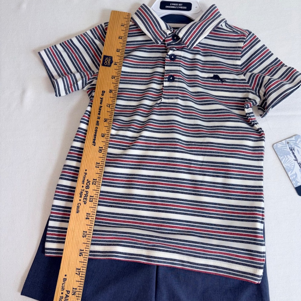 Tommy Bahama Polo & Shorts Set age 4T Navy Red White New Striped Nautical Outfit - Picture 2 of 8